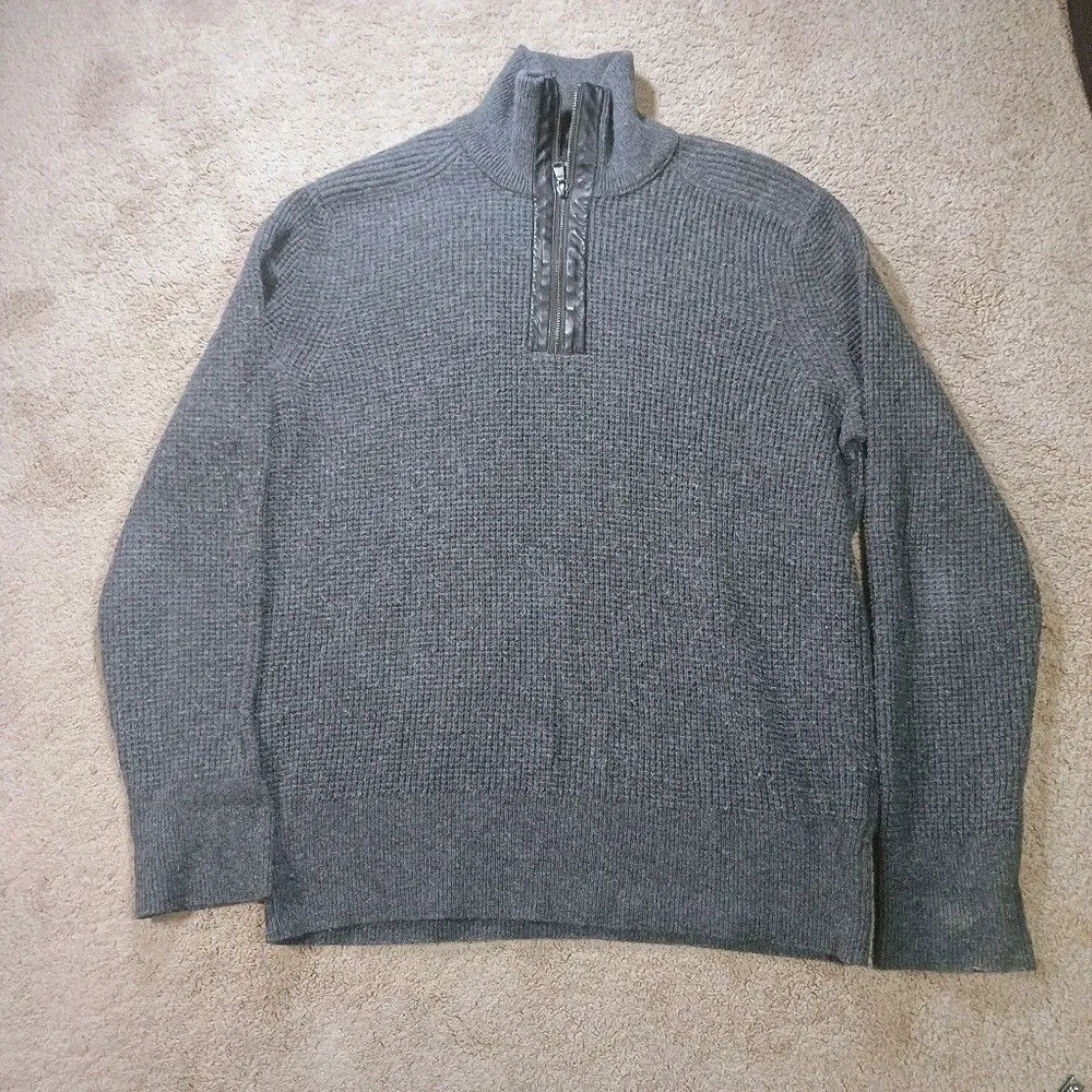 Banana Republic Quarter Zip Pullover Mens Large Gray Waffle Knit Sweater